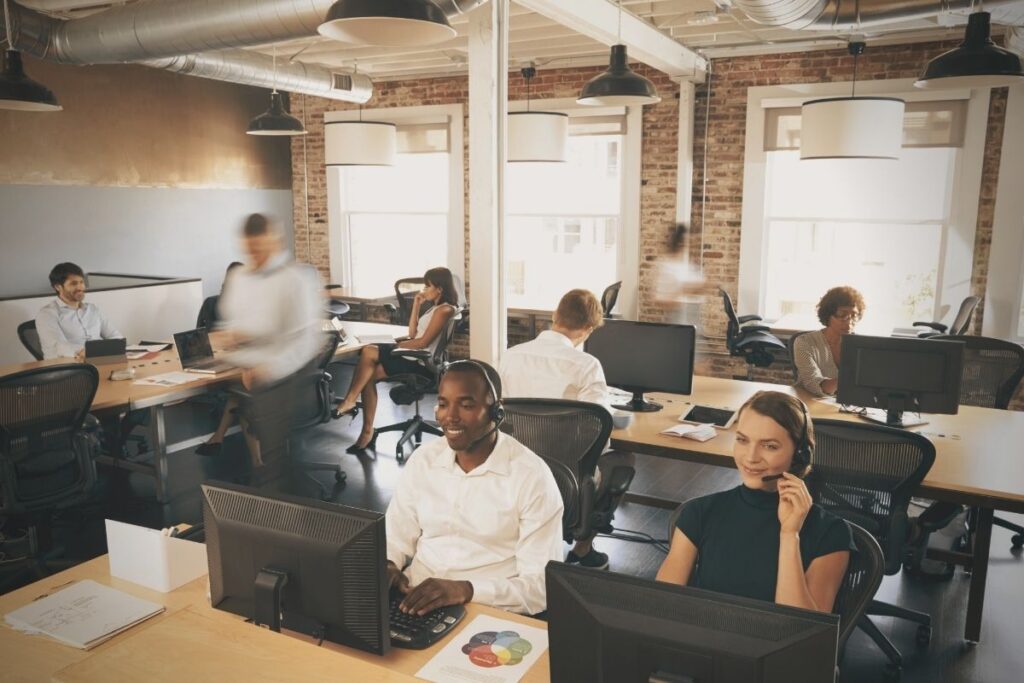 office full of virtual assistants