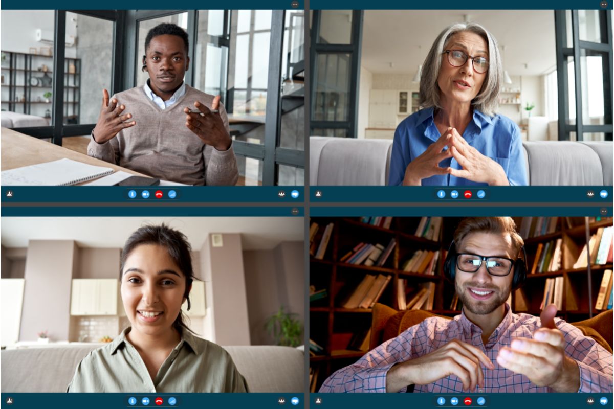 4 panel of people on a video call